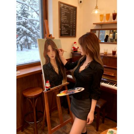 FA46939# 韩系御姐风蕾丝拼接修身显瘦衬衫女秋季高级感气质包臀半裙套装潮 服裝批發女裝批發服飾貨源