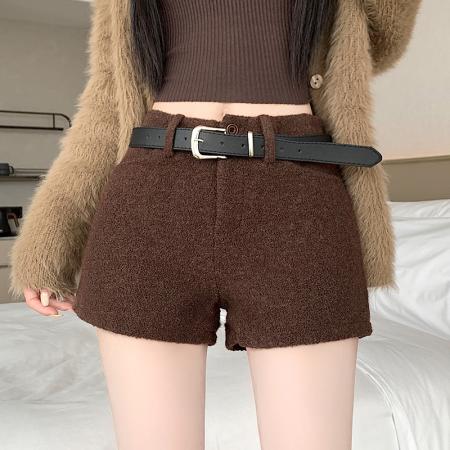 FA46942# 新款黑色加厚裤子女款爆款冬加厚小个子显瘦羊羔绒短裤 服裝批發女裝批發服飾貨源