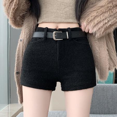 FA46942# 新款黑色加厚裤子女款爆款冬加厚小个子显瘦羊羔绒短裤 服裝批發女裝批發服飾貨源