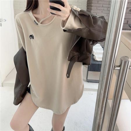 FA46948# 秋冬新款设计感小众低领中长款加绒磨毛开叉长袖打底衫 服裝批發女裝批發服飾貨源