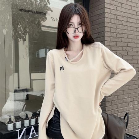 FA46948# 秋冬新款设计感小众低领中长款加绒磨毛开叉长袖打底衫 服裝批發女裝批發服飾貨源