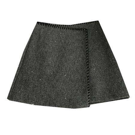 FA46957# 冬季新款毛呢韩版亮片不规则高腰显瘦百搭a字半身裙 服裝批發女裝批發服飾貨源