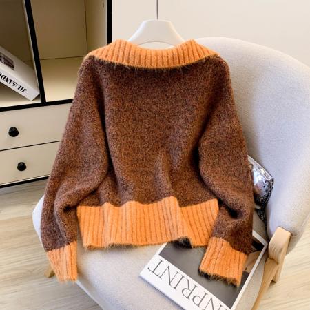 FA46971# 洋气时尚长袖撞色宽松显瘦遮肉高领毛衣开衫女秋冬新款 服裝批發女裝批發服飾貨源