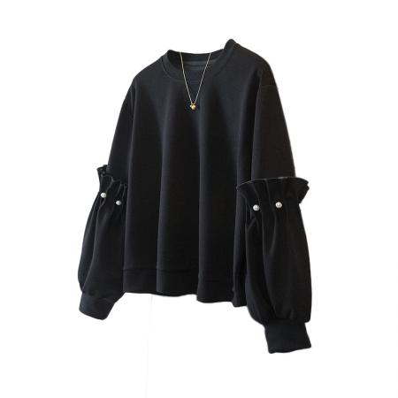 FA46976# 胖mm新品秋冬新款韩系设计感宽松休闲百搭显瘦减龄珍珠 服裝批發女裝批發服飾貨源