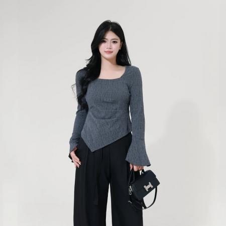 FA46980# 曼乐之城蛋妹观与大码女装微胖mm显瘦秋方领衬衫上衣 服裝批發女裝批發服飾貨源