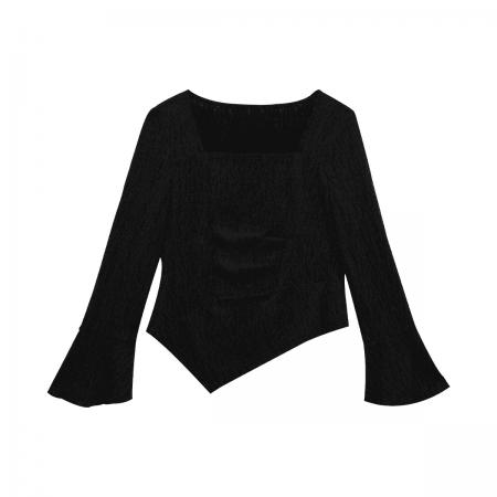 FA46980# 曼乐之城蛋妹观与大码女装微胖mm显瘦秋方领衬衫上衣 服裝批發女裝批發服飾貨源