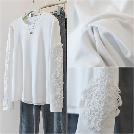 FA46982# 胖mm拼接高级感重工提花长袖T恤内搭显瘦遮肉宽松打底上衣 服裝批發女裝批發服飾貨源