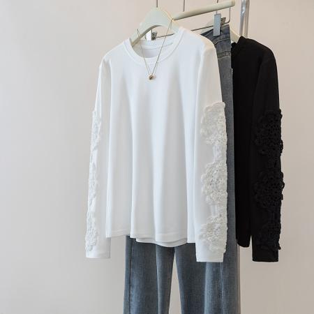 FA46982# 胖mm拼接高级感重工提花长袖T恤内搭显瘦遮肉宽松打底上衣 服裝批發女裝批發服飾貨源