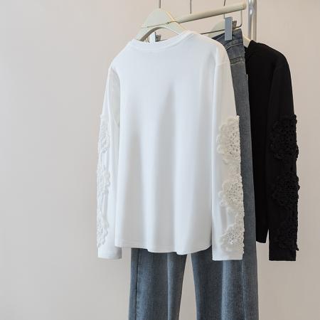 FA46982# 胖mm拼接高级感重工提花长袖T恤内搭显瘦遮肉宽松打底上衣 服裝批發女裝批發服飾貨源