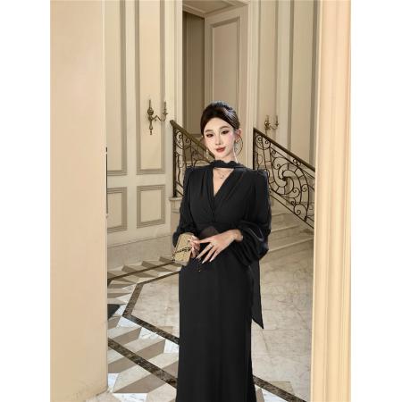 FA46995# 时尚性感蕾丝拼接扭结闪闪雪纺连衣裙 服裝批發女裝批發服飾貨源