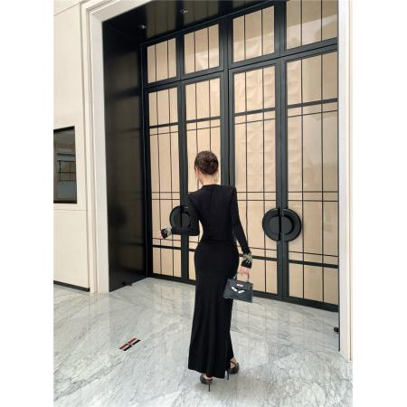 FA46999# 法式V领蝴蝶烫钻针织打底连衣裙 服裝批發女裝批發服飾貨源