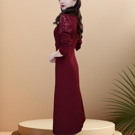 FA47003# 秋冬新款加绒百搭打底连衣裙时尚气质镂空中长款显瘦长裙女 服裝批發女裝批發服飾貨源