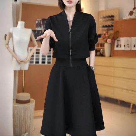 FA47004# 时尚法式设计感长袖连衣裙秋季新款气质显瘦假两件休闲裙子 服裝批發女裝批發服飾貨源