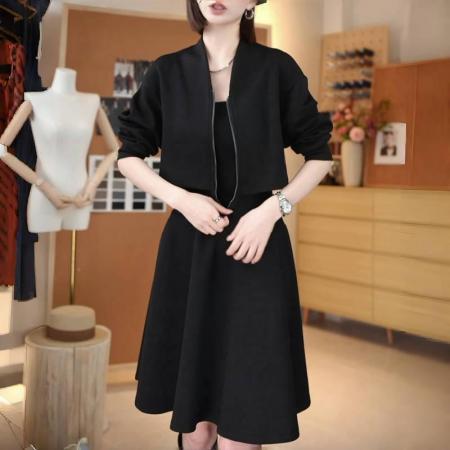 FA47004# 时尚法式设计感长袖连衣裙秋季新款气质显瘦假两件休闲裙子 服裝批發女裝批發服飾貨源