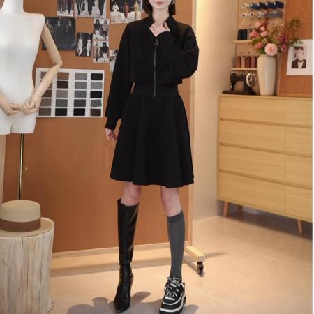 FA47004# 时尚法式设计感长袖连衣裙秋季新款气质显瘦假两件休闲裙子 服裝批發女裝批發服飾貨源