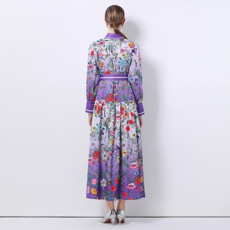 FA47006# -欧美时尚宫廷风立领单排扣印花连衣裙 服裝批發女裝批發服飾貨源