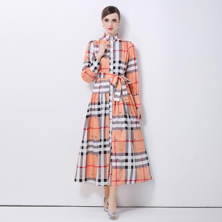 FA47007# -欧美时尚宫廷风立领单排扣印花连衣裙 服裝批發女裝批發服飾貨源