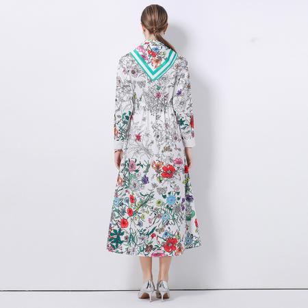 FA47009# -欧美时尚百搭开衫长衬衣定位印花连衣裙配丝巾 服裝批發女裝批發服飾貨源