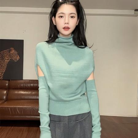 FA47011# 韩系时尚气质可拆袖套蝙蝠袖针织衫女秋冬巨好看高领显瘦打底上衣 服裝批發女裝批發服飾貨源