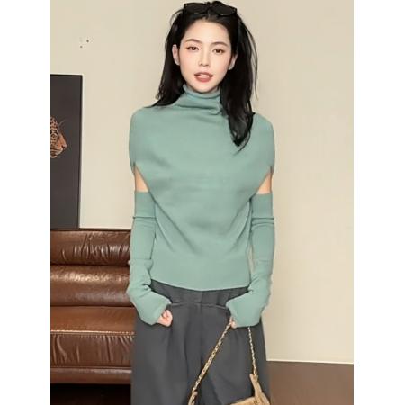 FA47011# 韩系时尚气质可拆袖套蝙蝠袖针织衫女秋冬巨好看高领显瘦打底上衣 服裝批發女裝批發服飾貨源