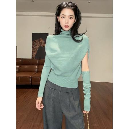 FA47011# 韩系时尚气质可拆袖套蝙蝠袖针织衫女秋冬巨好看高领显瘦打底上衣 服裝批發女裝批發服飾貨源