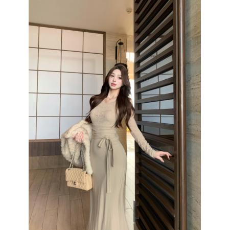 FA47015# 蕾丝拼接优雅温柔纯欲风连衣裙女收腰显瘦包臀鱼尾裙 服裝批發女裝批發服飾貨源