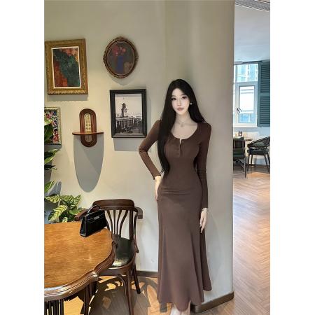 FA47021# 穿搭春秋韩系长裙大方得体绝美连衣裙女冷淡系内搭长款裙子 服裝批發女裝批發服飾貨源