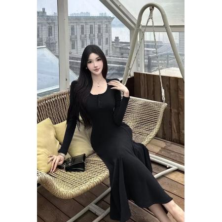 FA47021# 穿搭春秋韩系长裙大方得体绝美连衣裙女冷淡系内搭长款裙子 服裝批發女裝批發服飾貨源