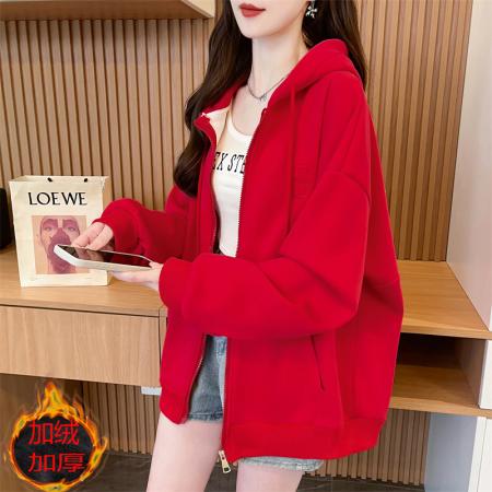 FA47034# 纯棉华棉复合银狐绒/后包领/连帽拉链刺绣卫衣外套 服裝批發女裝批發服飾貨源