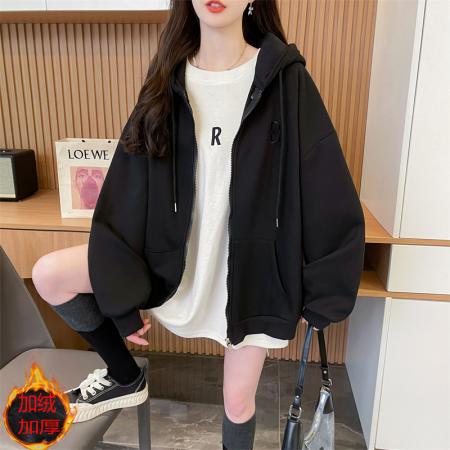 FA47034# 纯棉华棉复合银狐绒/后包领/连帽拉链刺绣卫衣外套 服裝批發女裝批發服飾貨源