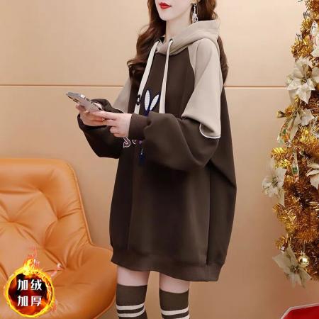 FA47035# 纯棉华棉复合银狐绒/后包领/连帽拼接加绒卫衣外套 服裝批發女裝批發服飾貨源