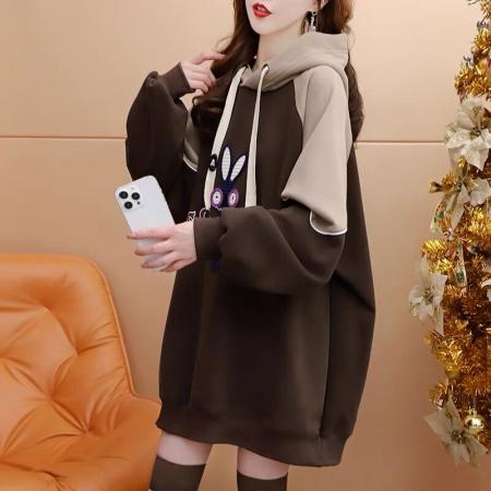 FA47035# 纯棉华棉复合银狐绒/后包领/连帽拼接加绒卫衣外套 服裝批發女裝批發服飾貨源