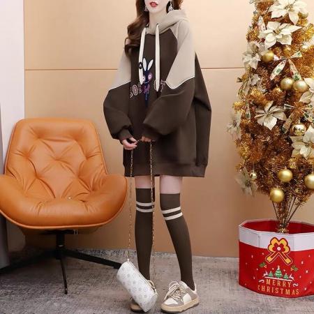 FA47035# 纯棉华棉复合银狐绒/后包领/连帽拼接加绒卫衣外套 服裝批發女裝批發服飾貨源