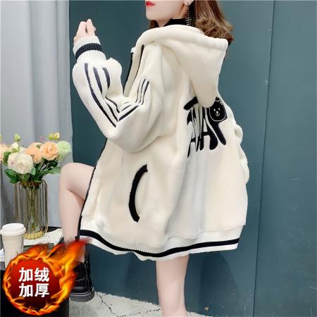 FA47037# 米粒绒复和真超新款秋冬加绒加厚羊羔绒连帽卫衣女外套 服裝批發女裝批發服飾貨源