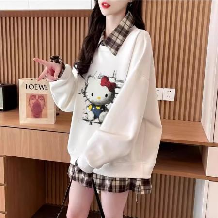 FA47038# 仿华棉复春秋薄款卫衣女假两件大码上衣 服裝批發女裝批發服飾貨源