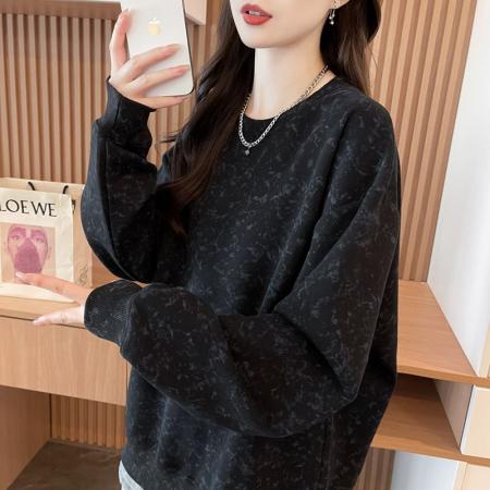 FA47039# 仿华棉复超柔做旧脏脏扎染宽松加绒加厚200斤大码卫衣女 服裝批發女裝批發服飾貨源