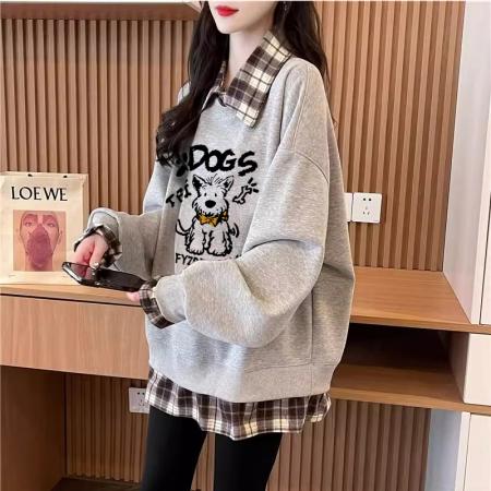 FA47040# 仿华棉复春秋新款假两件卫衣女胖mm大码上衣 服裝批發女裝批發服飾貨源