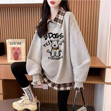 FA47040# 仿华棉复春秋新款假两件卫衣女胖mm大码上衣 服裝批發女裝批發服飾貨源