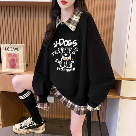 FA47040# 仿华棉复春秋新款假两件卫衣女胖mm大码上衣 服裝批發女裝批發服飾貨源