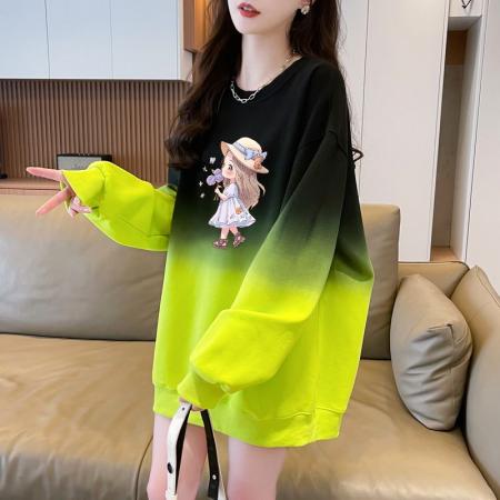 FA47043# 仿华棉复超柔后包领全件压线渐变色圆领加绒卫衣女 服裝批發女裝批發服飾貨源