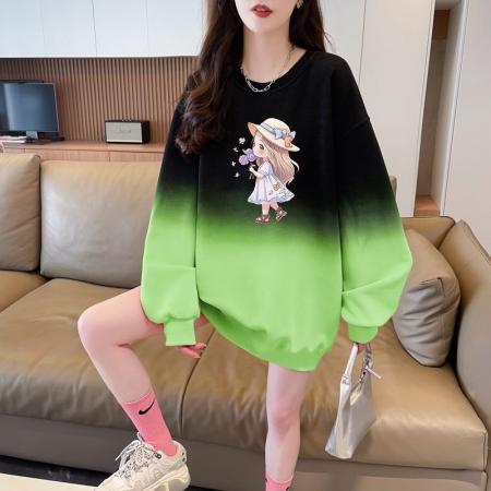 FA47043# 仿华棉复超柔后包领全件压线渐变色圆领加绒卫衣女 服裝批發女裝批發服飾貨源