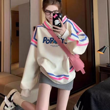 FA47044# 仿华棉复合银狐绒后包领全件压线爆款加绒连帽卫衣女 服裝批發女裝批發服飾貨源