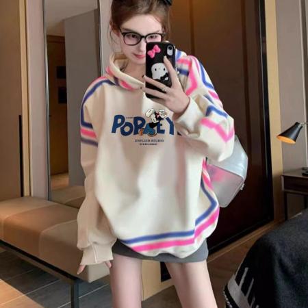 FA47044# 仿华棉复合银狐绒后包领全件压线爆款加绒连帽卫衣女 服裝批發女裝批發服飾貨源