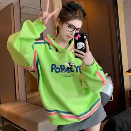 FA47044# 仿华棉复合银狐绒后包领全件压线爆款加绒连帽卫衣女 服裝批發女裝批發服飾貨源