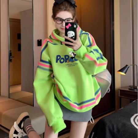 FA47044# 仿华棉复合银狐绒后包领全件压线爆款加绒连帽卫衣女 服裝批發女裝批發服飾貨源