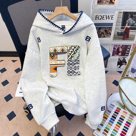 FA47045# 纯棉华棉复合卫衣女薄款春秋新款连帽长袖t恤上衣 服裝批發女裝批發服飾貨源