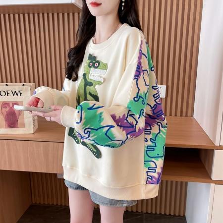 FA47046# 纯棉华棉后包领韩版新款宽松撞色卡通圆领卫衣女 服裝批發女裝批發服飾貨源