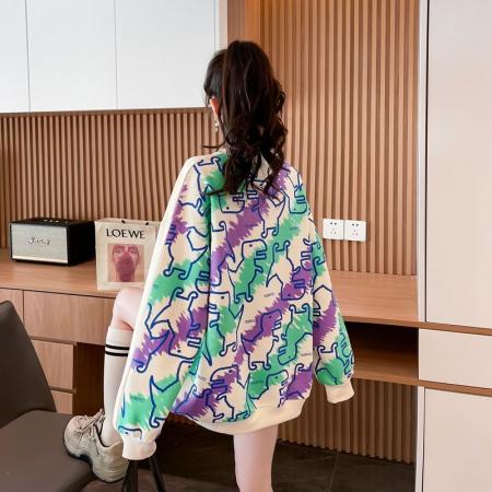 FA47046# 纯棉华棉后包领韩版新款宽松撞色卡通圆领卫衣女 服裝批發女裝批發服飾貨源