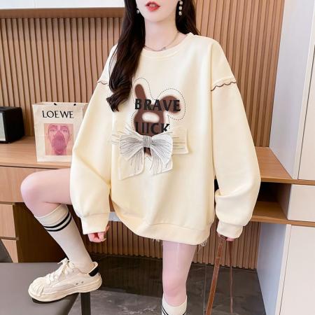 FA47047# 纯棉华棉后包领韩版新款宽松蕾丝拼接圆领卫衣女 服裝批發女裝批發服飾貨源