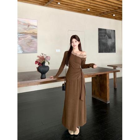 FA47048# 秋季新中式气质蕾丝边修身显瘦不规则两件套上衣+裙子ins 服裝批發女裝批發服飾貨源